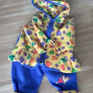 Vintage Kids Headquarters Colorful Heart Fleece Set - Yellow and Blue Made in US